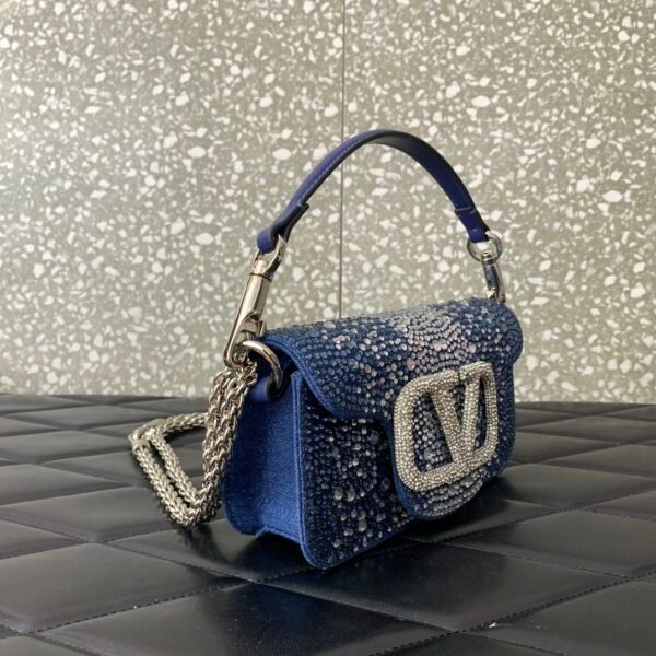 Valentino Garavani  small Locò embellished denim shoulder bag.BW01 - Image 3