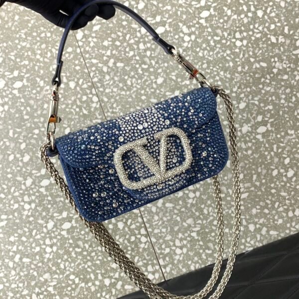 Valentino Garavani  small Locò embellished denim shoulder bag.BW01 - Image 6