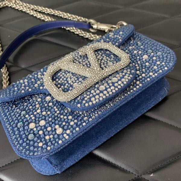Valentino Garavani  small Locò embellished denim shoulder bag.BW01 - Image 9