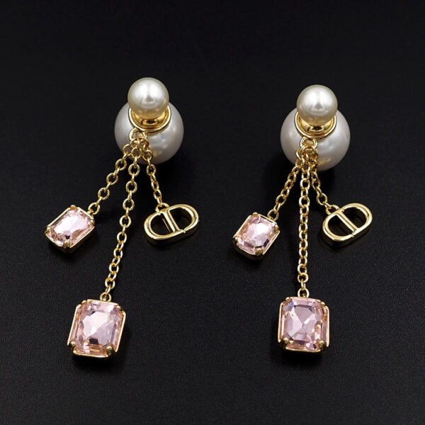 Pink purple zirconia pearl earrings.JW01 - Image 3