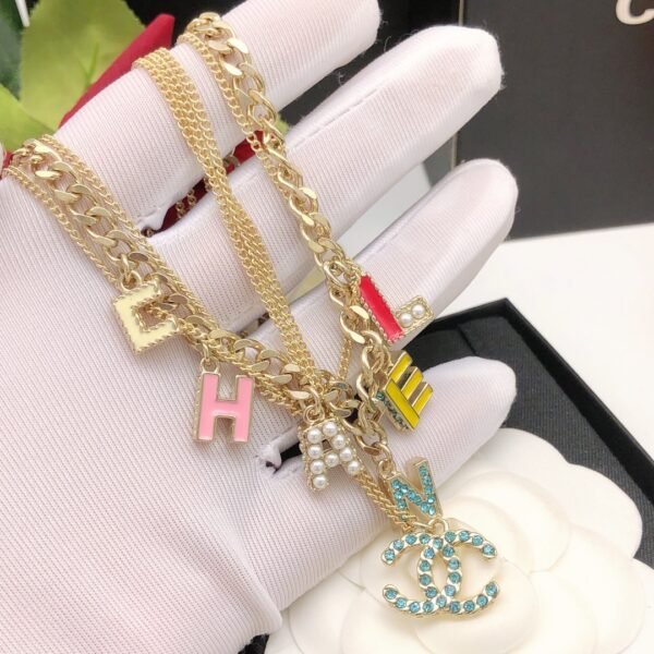 CH* NEL letter necklace color oil drip multi-layer.JW01 - Image 4