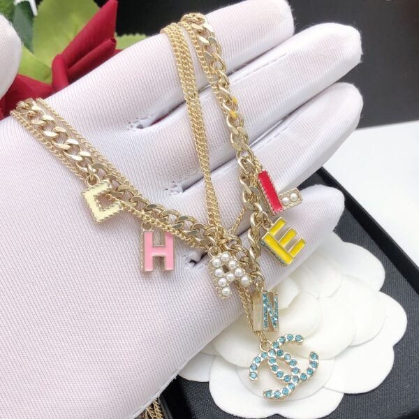 CH* NEL letter necklace color oil drip multi-layer.JW01 - Image 5