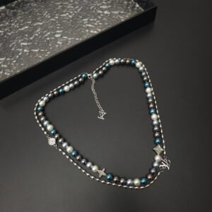 Pearl fusion necklace with metal beads and glass beads.JW01