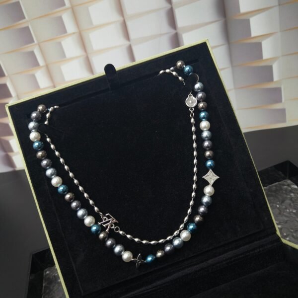 Pearl fusion necklace with metal beads and glass beads.JW01 - Image 2