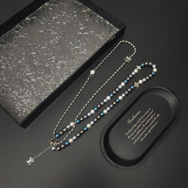 Pearl fusion necklace with metal beads and glass beads.JW01 - Image 8