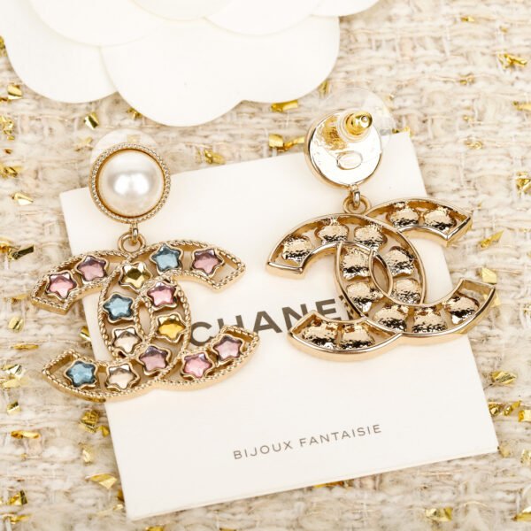 Pearls and rainbow diamond double C earrings.JW01 - Image 3