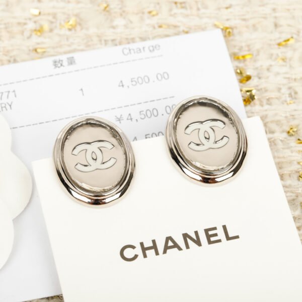 Silver mirror earrings White enamel double C .JW01 - Image 3