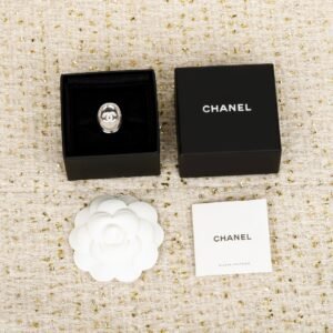 Silver mirror ring white Enamel double C + mirror.JW01