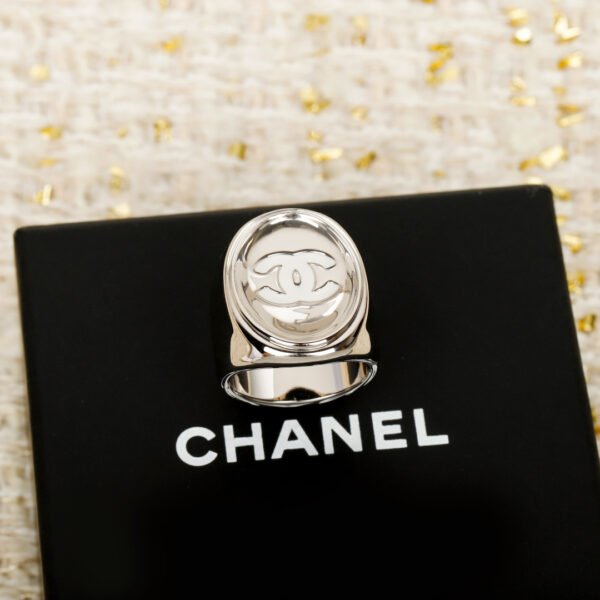 Silver mirror ring white Enamel double C + mirror.JW01 - Image 4