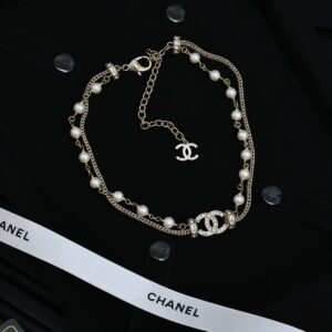 Chopin Snake Bone and Pearl diamond double-layer Necklace.JW01