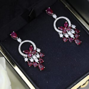 Diamond Studded Pink luxury earrings 925 silver needle.JW01