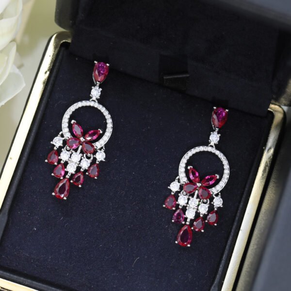 Diamond Studded Pink luxury earrings 925 silver needle.JW01 - Image 2