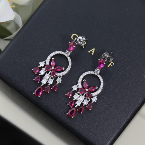 Diamond Studded Pink luxury earrings 925 silver needle.JW01 - Image 3
