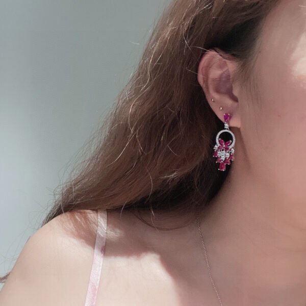 Diamond Studded Pink luxury earrings 925 silver needle.JW01 - Image 5