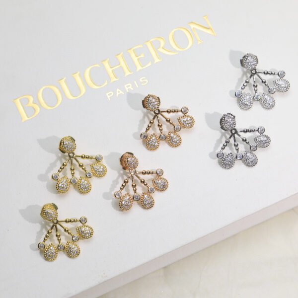 Teardrop-shaped thick gold electroplating with diamonds and silver needle Earrings.JW01