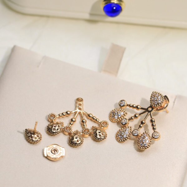 Teardrop-shaped thick gold electroplating with diamonds and silver needle Earrings.JW01 - Image 9