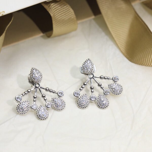 Teardrop-shaped thick gold electroplating with diamonds and silver needle Earrings.JW01 - Image 3