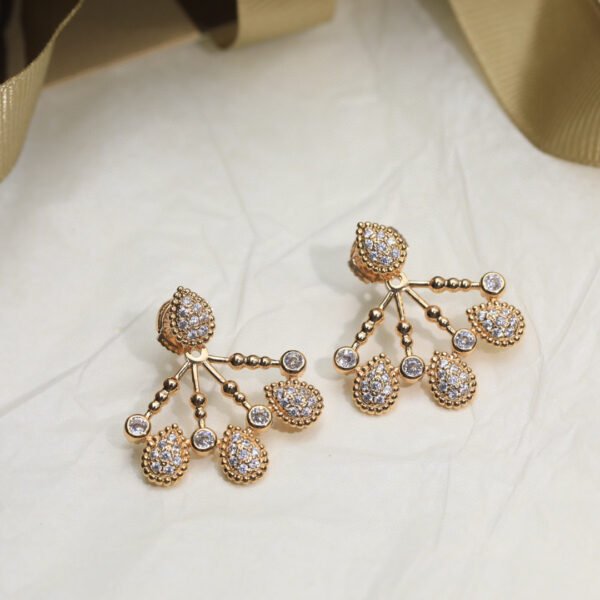 Teardrop-shaped thick gold electroplating with diamonds and silver needle Earrings.JW01 - Image 4