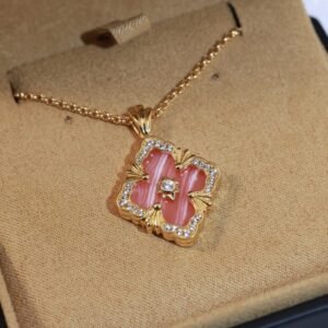 Diamond brushed four-leaf clover double sided necklace 18K thick gold electroplating.JW01
