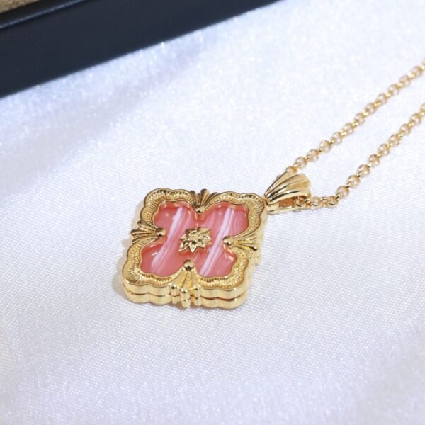 Diamond brushed four-leaf clover double sided necklace 18K thick gold electroplating.JW01 - Image 2