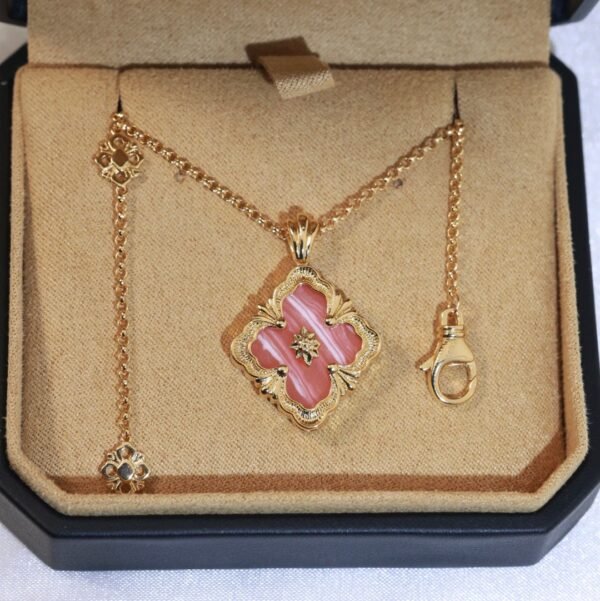 Diamond brushed four-leaf clover double sided necklace 18K thick gold electroplating.JW01 - Image 3