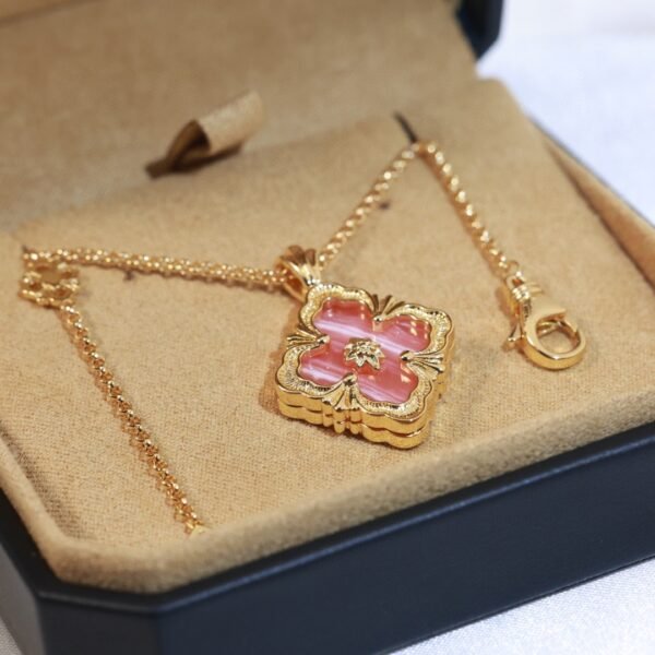 Diamond brushed four-leaf clover double sided necklace 18K thick gold electroplating.JW01 - Image 4