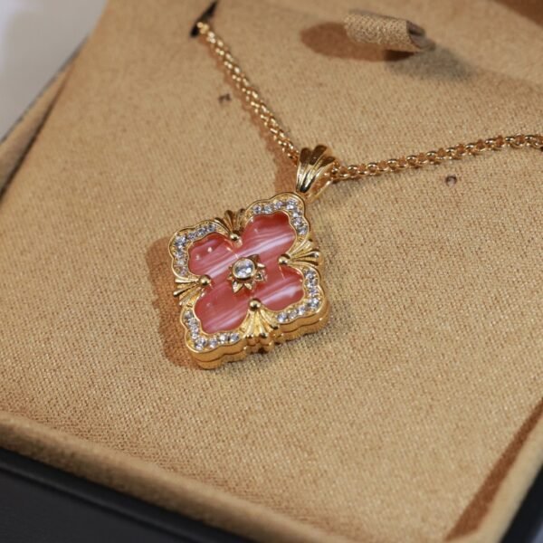 Diamond brushed four-leaf clover double sided necklace 18K thick gold electroplating.JW01 - Image 5