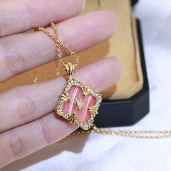 Diamond brushed four-leaf clover double sided necklace 18K thick gold electroplating.JW01 - Image 6
