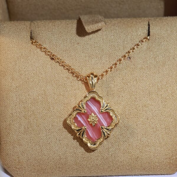 Diamond brushed four-leaf clover double sided necklace 18K thick gold electroplating.JW01 - Image 8