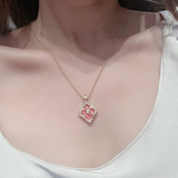 Diamond brushed four-leaf clover double sided necklace 18K thick gold electroplating.JW01 - Image 9