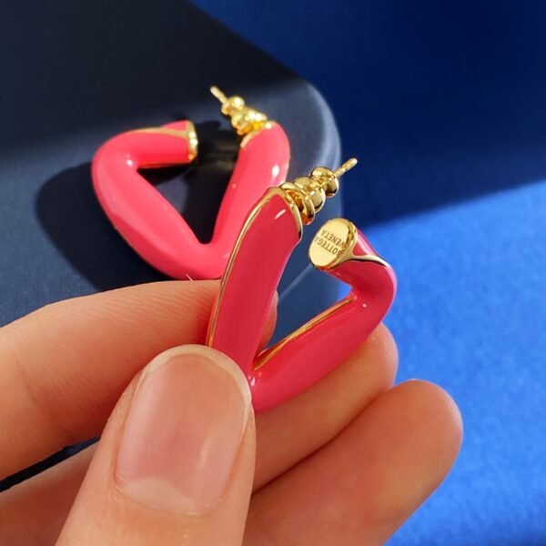 Three-dimensional geometric enamel glaze triangle earrings.JW01 - Image 4
