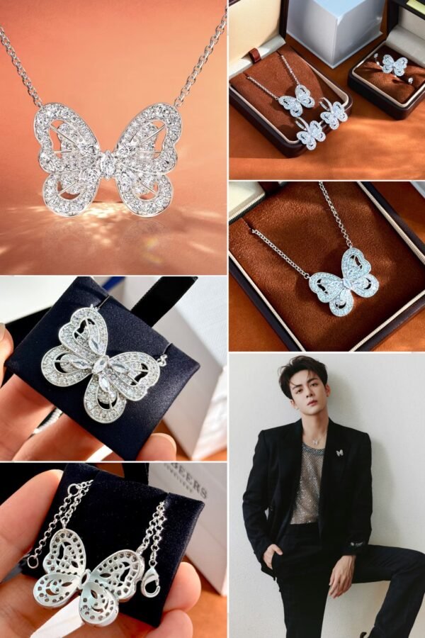 Dazzling butterfly necklace brass material gold plated white gold necklace.JW01 - Image 9