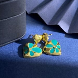 Glossy metal,oil drop flower heart tfny blue pendant earrings.JW01