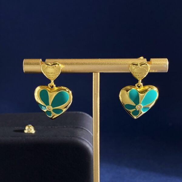 Glossy metal,oil drop flower heart tfny blue pendant earrings.JW01 - Image 4