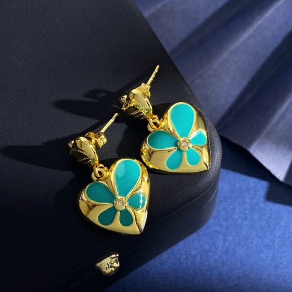 Glossy metal,oil drop flower heart tfny blue pendant earrings.JW01 - Image 5