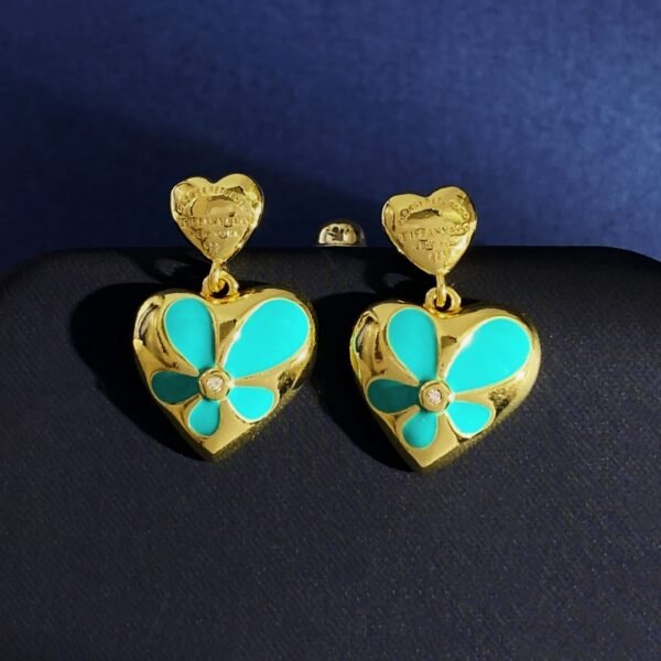Glossy metal,oil drop flower heart tfny blue pendant earrings.JW01 - Image 6