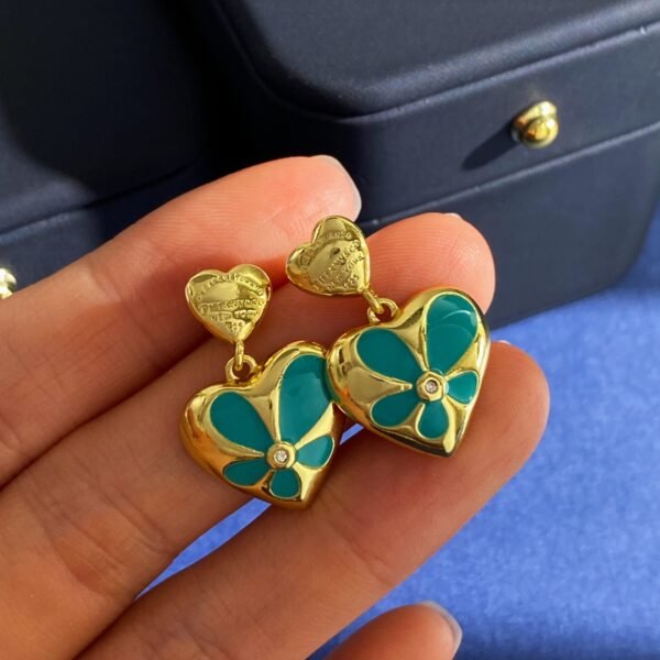 Glossy metal,oil drop flower heart tfny blue pendant earrings.JW01 - Image 7