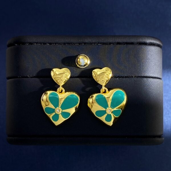 Glossy metal,oil drop flower heart tfny blue pendant earrings.JW01 - Image 8