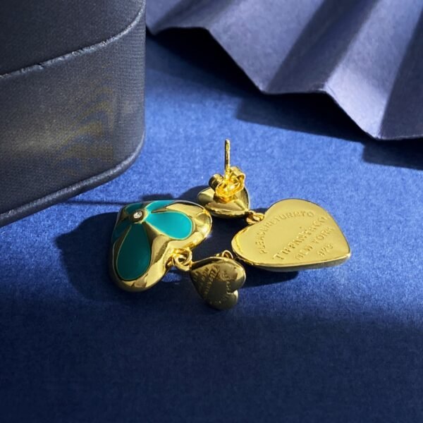 Glossy metal,oil drop flower heart tfny blue pendant earrings.JW01 - Image 9