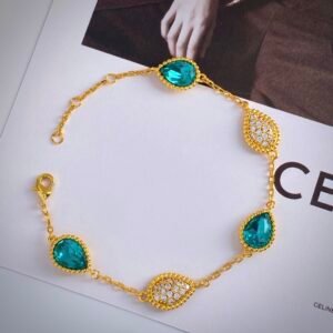 Teardrop shaped diamond and metal bead edge electroplated 18k gold bracelet.JW01