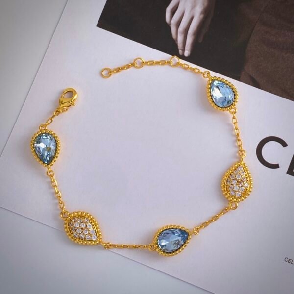 Teardrop shaped diamond and metal bead edge electroplated 18k gold bracelet.JW01 - Image 4