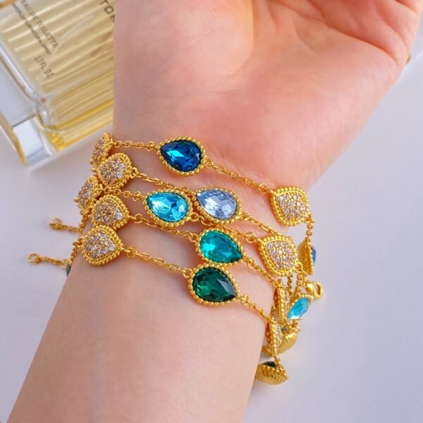 Teardrop shaped diamond and metal bead edge electroplated 18k gold bracelet.JW01 - Image 2