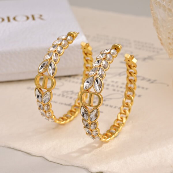 Gold finish Metal chain links with crystals Earrings .JW01 - Image 2