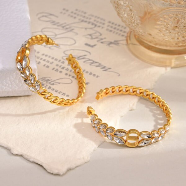 Gold finish Metal chain links with crystals Earrings .JW01 - Image 3
