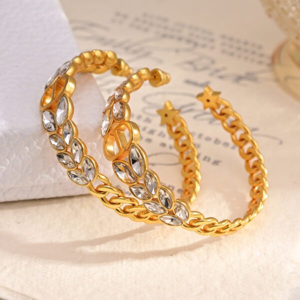 Gold finish Metal chain links with crystals Earrings .JW01 - Image 4