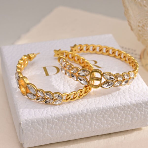 Gold finish Metal chain links with crystals Earrings .JW01 - Image 6