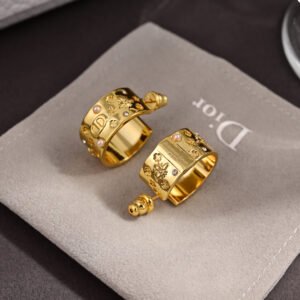 Finely Crafted in gold finish metal, engraved with house symbols including Clover,star and Bees CD signature earrings.JW01