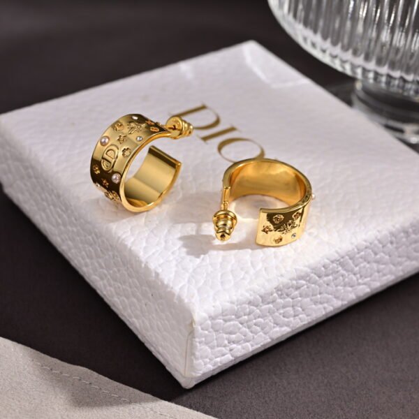 Finely Crafted in gold finish metal, engraved with house symbols including Clover,star and Bees CD signature earrings.JW01 - Image 2