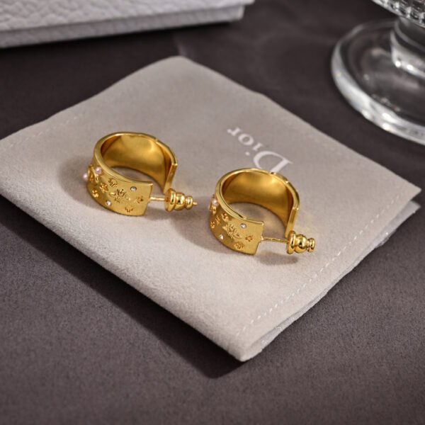 Finely Crafted in gold finish metal, engraved with house symbols including Clover,star and Bees CD signature earrings.JW01 - Image 3