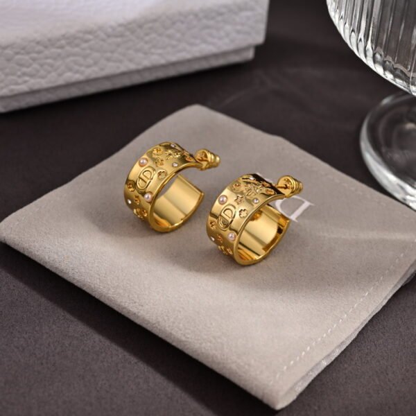 Finely Crafted in gold finish metal, engraved with house symbols including Clover,star and Bees CD signature earrings.JW01 - Image 4